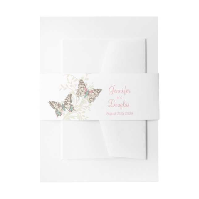 Cintas Para Invitaciones Mariposas de arte de tinta boda crema rosa (Anverso Ejemplo)