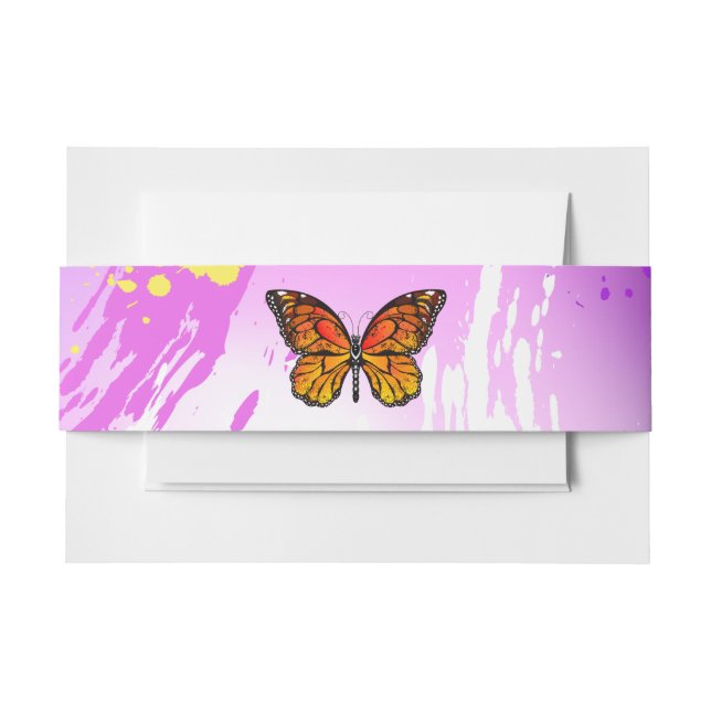 Cintas Para Invitaciones Mariposas monarcas en fondo morado (Anverso Ejemplo)