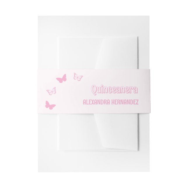 Cintas Para Invitaciones Mariposas rosadas Quinceanera (Anverso Ejemplo)