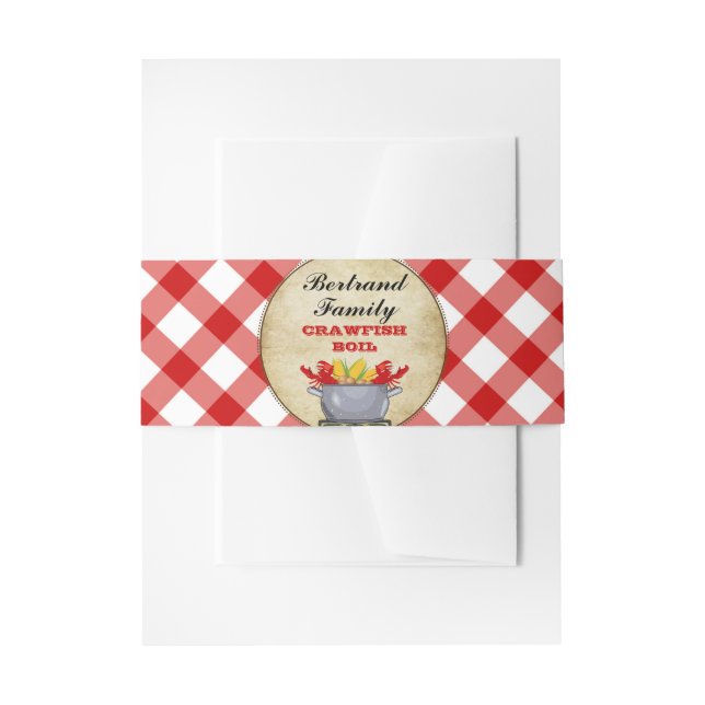 Cintas Para Invitaciones Marisco Crawfish Bot Pot Red Check Gingham (Anverso Ejemplo)