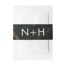 Cintas Para Invitaciones Mármol de Medianoche Dorado Negro y Dorado Boda