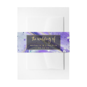 Cintas Para Invitaciones Mármol morado con salpicaduras de tinta con Boda d
