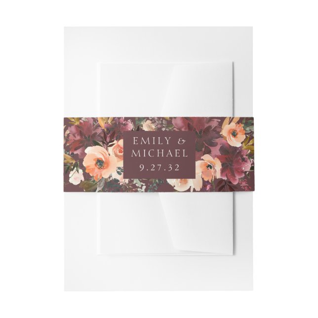 Cintas Para Invitaciones Marsala Borgoña Melocotón Acuarela Floral (Anverso Ejemplo)