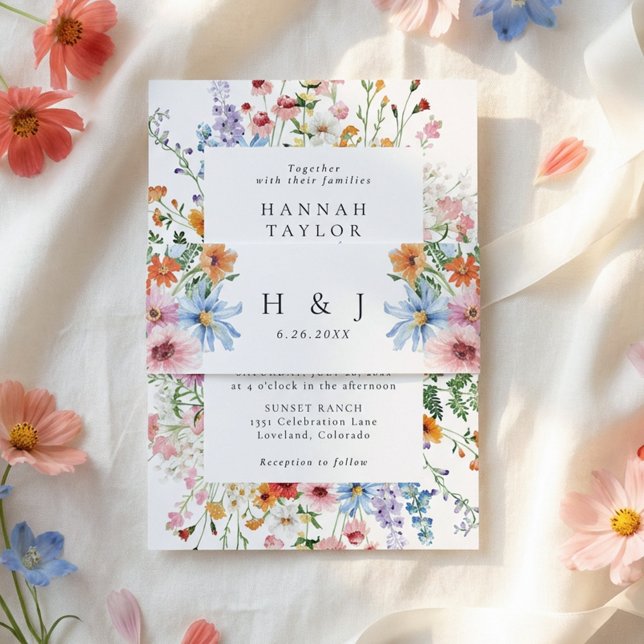 Cintas Para Invitaciones Meadow Wildflower Monogram Floral Wedding  (Subido por el creador)