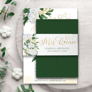 Cintas Para Invitaciones Melocotón blanco verde y dorado Rosa Floral Mis Qu