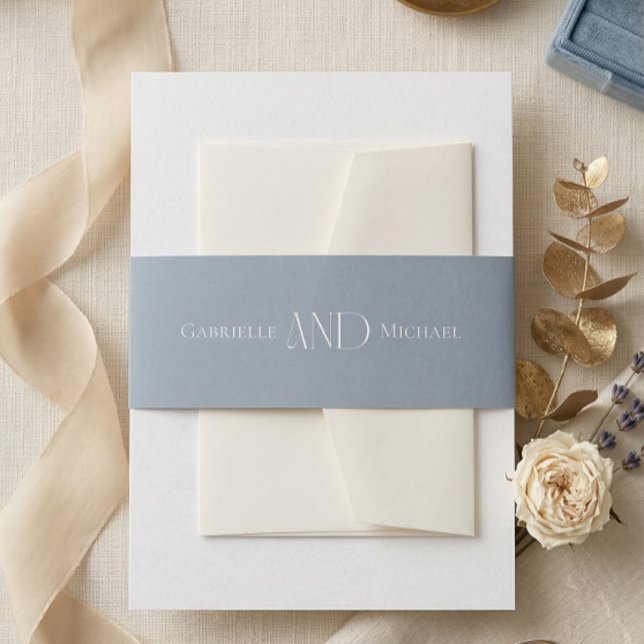Cintas Para Invitaciones Minimalist Dusty Blue Elegant Monogram Wedding  (Subido por el creador)