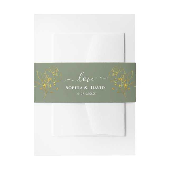 Cintas Para Invitaciones Minimalist Floral Sage Green Monogram Wedding (Anverso Ejemplo)