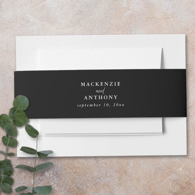 Cintas Para Invitaciones Minimalista Blanco y Negro (Minimalist Black & White Invitation Belly Band)