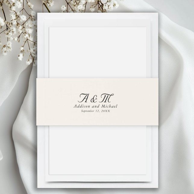 Cintas Para Invitaciones Minimalista, elegante, beige, (Minimal, Elegant, Beige, Invitation Belly Band with your name and date.)