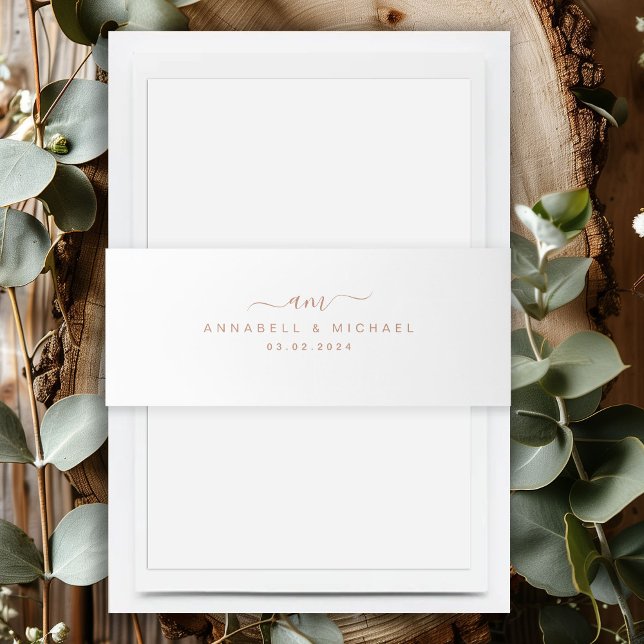 Cintas Para Invitaciones Mínimo, monograma, letra de escritura a mano, Boda (Minimal, Monogram, Handwriting Font, Wedding Invitation Belly Band)