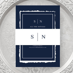 Cintas Para Invitaciones Mínimo y Moda Monograma azul blanco y naval