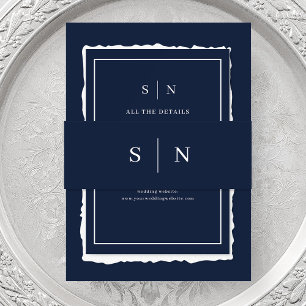 Cintas Para Invitaciones Mínimo y Moda   Monograma azul de la Marina Oscura