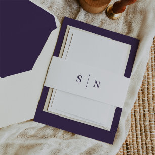 Cintas Para Invitaciones Mínimo y Moda Monograma blanco y púrpura