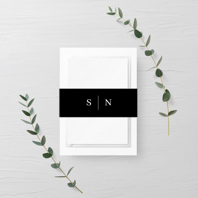 Cintas Para Invitaciones Mínimo y Moda | Monograma negro y blanco (Subido por el creador)
