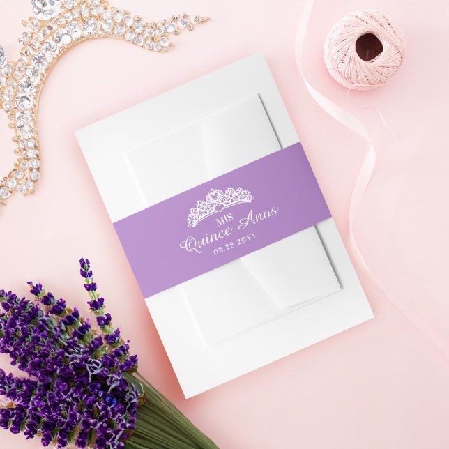 Cintas Para Invitaciones Mis Quince Anos Elegant Tiara Lavender Purple (Mis Quince Anos Elegant Tiara Lavender Purple Invitation Belly Band)
