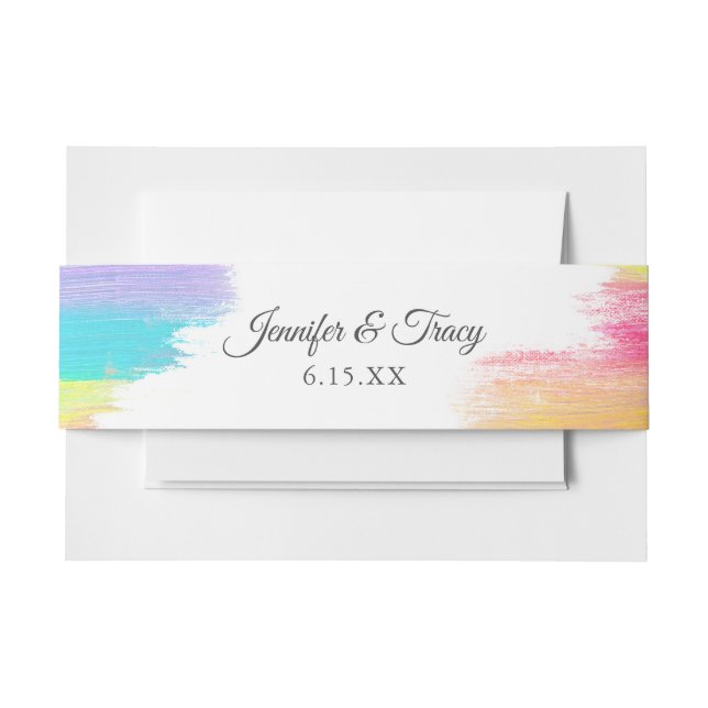 Cintas Para Invitaciones Moda Arcoiris artista moderno Boda LGBTQ (Anverso Ejemplo)