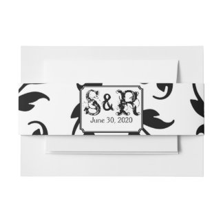 Cintas Para Invitaciones Moda Banda Belly de matrimonio Damasco blanco y ne