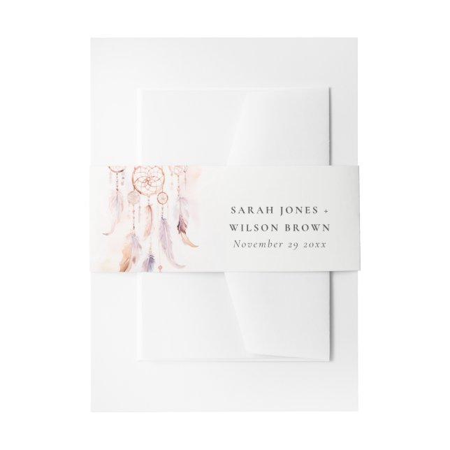 Cintas Para Invitaciones Moda Boho Feather Dreamcatcher Watercolor Boda (Anverso Ejemplo)