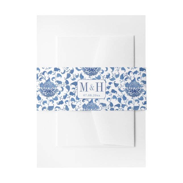 Cintas Para Invitaciones Moda Chinoiserie Boda Azul Y Blanco (Anverso Ejemplo)