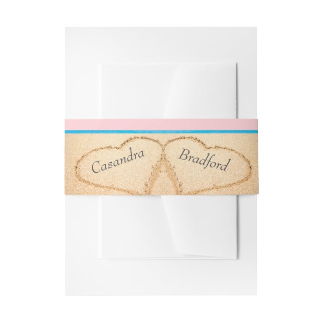 Cintas Para Invitaciones Moda Dusty Pink Purple Beach Wedding 2 Corazones (Anverso Ejemplo)