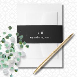 Cintas Para Invitaciones Moda elegante Monograma mínimo blanco negro inicia