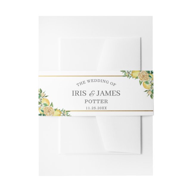 Cintas Para Invitaciones Moda Lemon Greenery Floral Gold Boda (Anverso Ejemplo)