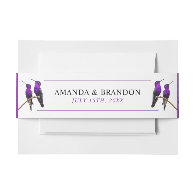 Cintas Para Invitaciones Moda Morado Hummingbirds y Petales Boda (Anverso Ejemplo)