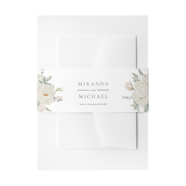 Cintas Para Invitaciones MODA ROSAS BLANCAS FLORES Monograma Botánico (Anverso Ejemplo)
