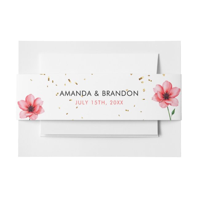 Cintas Para Invitaciones Moda Rubor Boda de marco de confeti floral rosa (Anverso Ejemplo)
