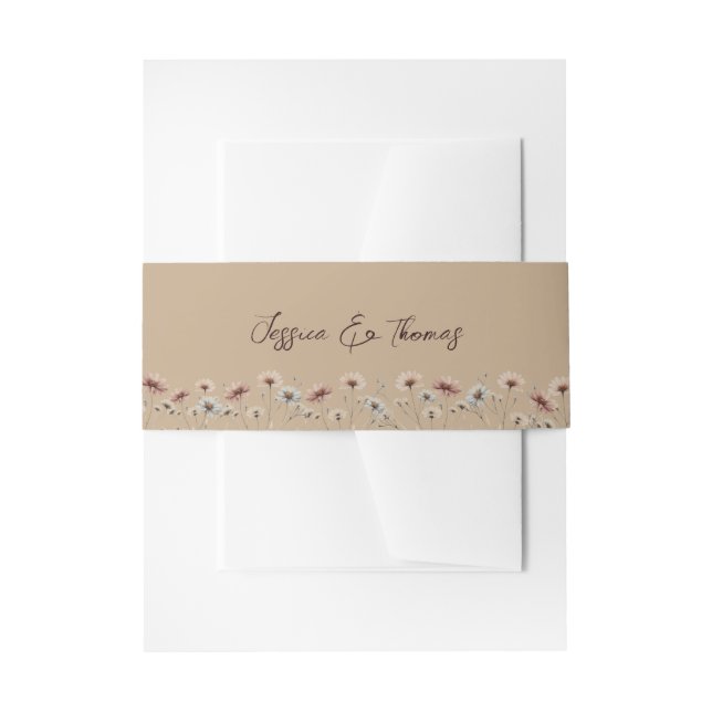 Cintas Para Invitaciones Moda Rustic Boho Wildflowers Mocha Tan Boda (Anverso Ejemplo)