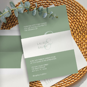 Cintas Para Invitaciones Moda Sage Green y Boda de guión Minimalista de mar