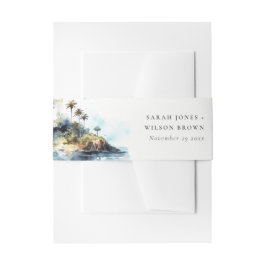 Cintas Para Invitaciones Moda Watercolor Seascape Palm Tree Island Boda