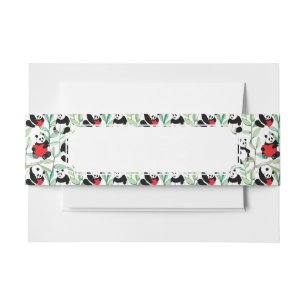 Cintas Para Invitaciones modelo con las pandas preciosas con los corazones