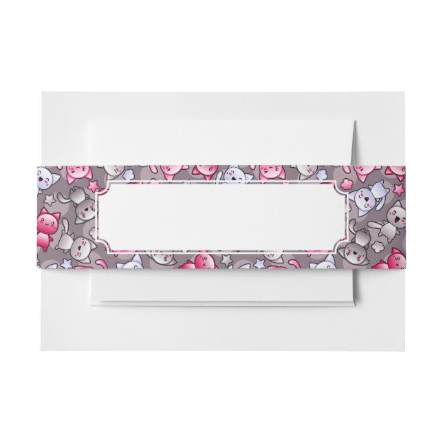 Cintas Para Invitaciones modelo con los gatos lindos del doodle del kawaii (Anverso Ejemplo)