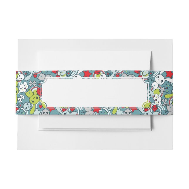 Cintas Para Invitaciones modelo del azul del kawaii (Anverso Ejemplo)