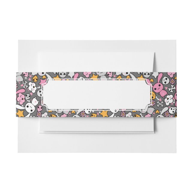 Cintas Para Invitaciones modelo del gris del kawaii (Anverso Ejemplo)