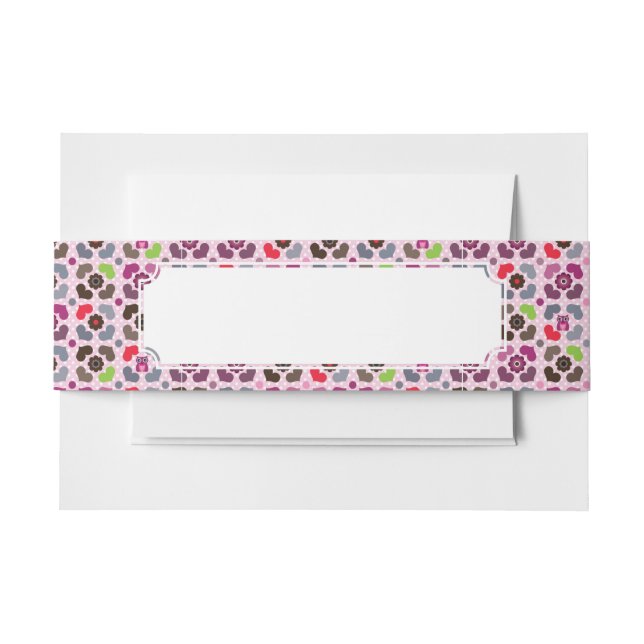 Cintas Para Invitaciones modelo rosado de las flores y de los búhos (Anverso Ejemplo)