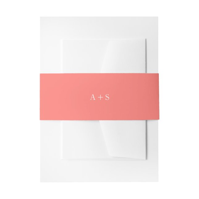Cintas Para Invitaciones Modern Bold Vibrant Coral Monogram Simple Wedding (Anverso Ejemplo)