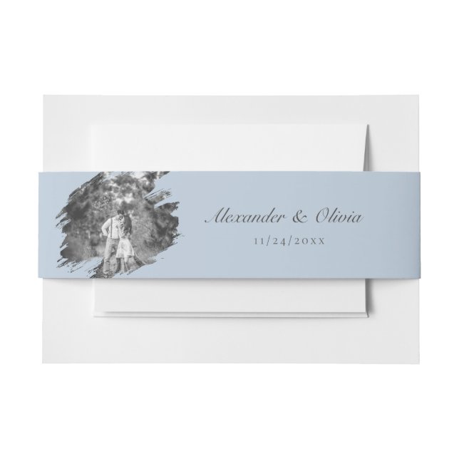 Cintas Para Invitaciones Modern Brushstroke Photo Wedding | Blue (Anverso Ejemplo)