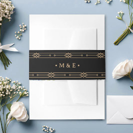 Cintas Para Invitaciones Modern Deco | Elegant Black and Faux Gold Wedding