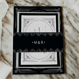 Cintas Para Invitaciones Modern Deco | Elegant Onyx Black with Monograms