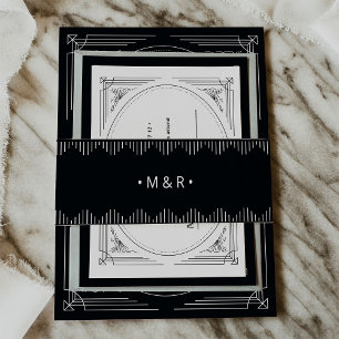 Cintas Para Invitaciones Modern Deco   Elegant Onyx Black with Monograms