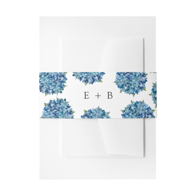 Cintas Para Invitaciones Modern Elegant Blue Hydrangeas Wedding Monogram (Anverso Ejemplo)