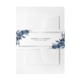 Cintas Para Invitaciones Modern Elegant Navy Blue Botanical Classic Wedding