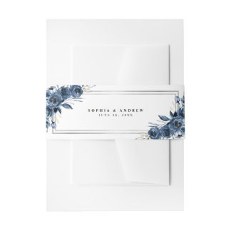 Cintas Para Invitaciones Modern Elegant Navy Blue Botanical Classic Wedding
