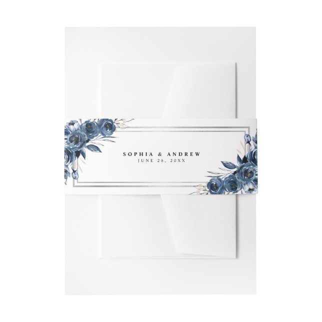 Cintas Para Invitaciones Modern Elegant Navy Blue Botanical Classic Wedding (Anverso Ejemplo)