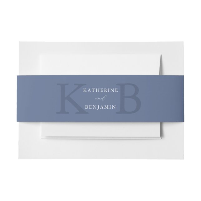 Cintas Para Invitaciones Modern Minimalist Blue Monogram Wedding (Anverso Ejemplo)