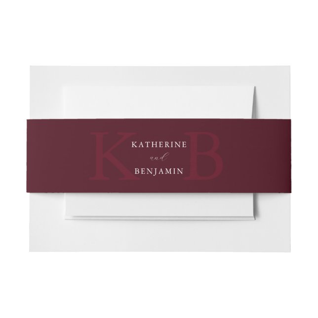 Cintas Para Invitaciones Modern Minimalist Burgundy Monogram Wedding (Anverso Ejemplo)