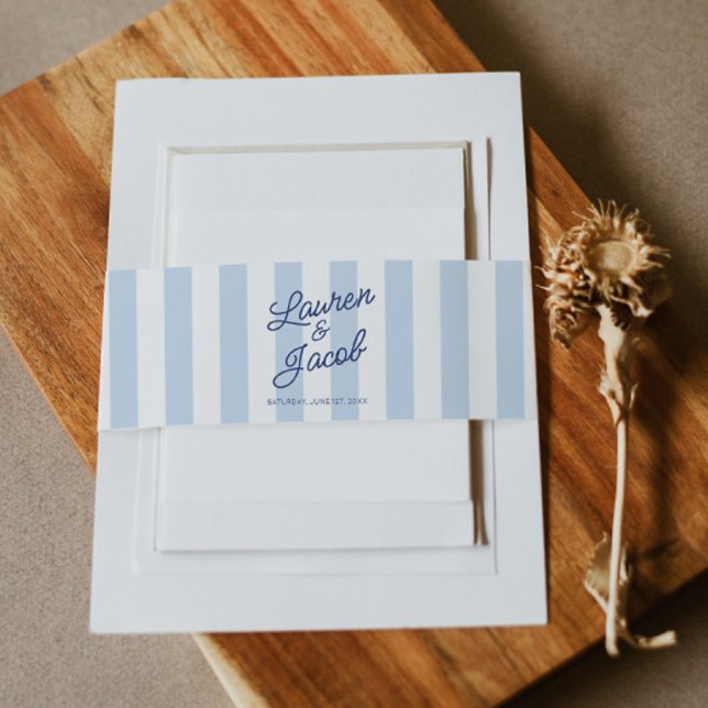 Cintas Para Invitaciones Modern Minimalist Coastal Blue Stripes Wedding (Subido por el creador)