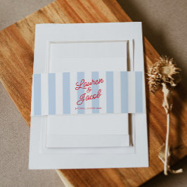 Cintas Para Invitaciones Modern Minimalist Coastal Red Blue Stripes Wedding